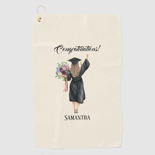 Gepersonaliseerde Waterverf Afstuderen (8) Golfhanddoek (Voorkant)