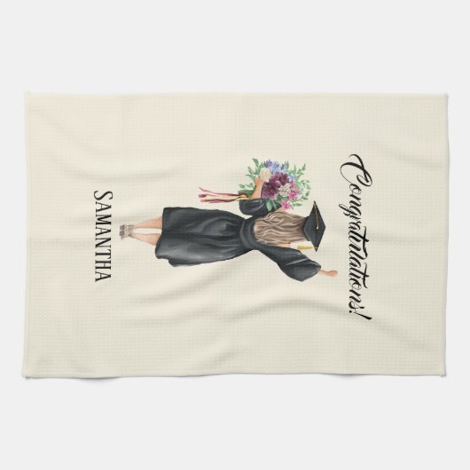 Gepersonaliseerde Waterverf Afstuderen (8) Theedoek (Horizontaal)