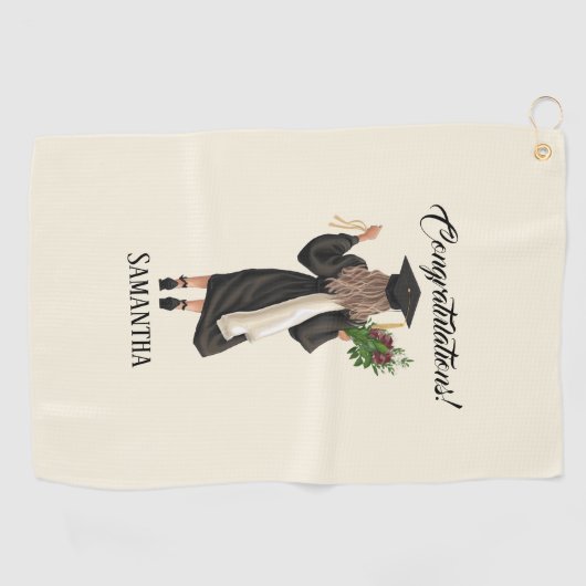 Gepersonaliseerde Waterverf Afstuderen (9) Golfhanddoek (Horizontaal)