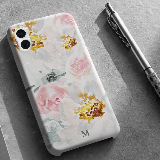Gepersonaliseerde Waterverf Airy Floral Art Monogr Case-Mate iPhone Case