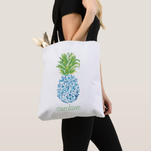 Gepersonaliseerde Waterverf Ananas Chinoiserie Draagtas