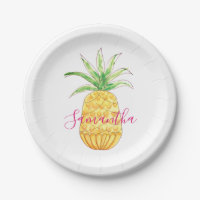 Gepersonaliseerde Waterverf ananas Geel Roze