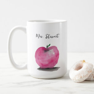 Gepersonaliseerde waterverf apple leraar naam koffiemok