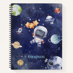 Gepersonaliseerde Waterverf astronaut Galaxy Plane Notitieboek