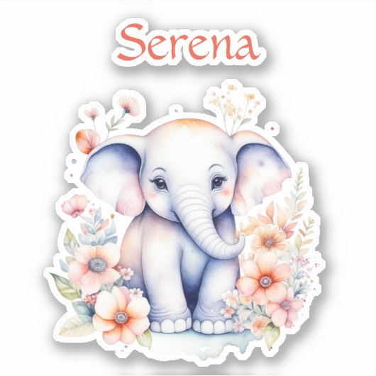 Gepersonaliseerde Waterverf Baby Olifant Sticker (Voorkant)