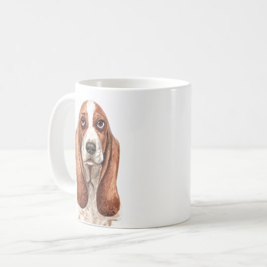 Gepersonaliseerde Waterverf Basset Hound Mok (Voorkant links)