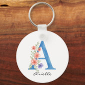 Gepersonaliseerde Waterverf Bloembrief A monogram Sleutelhanger (Voorkant)