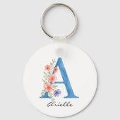 Gepersonaliseerde Waterverf Bloembrief A monogram Sleutelhanger (Achterkant)