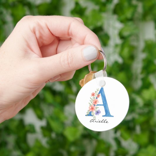 Gepersonaliseerde Waterverf Bloembrief A monogram Sleutelhanger (Hand)