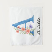 Gepersonaliseerde Waterverf Bloembrief A monogram Wandkleed (Voorkant)
