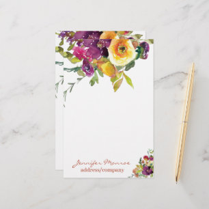 Gepersonaliseerde waterverf bloemen in oranje en p briefpapier