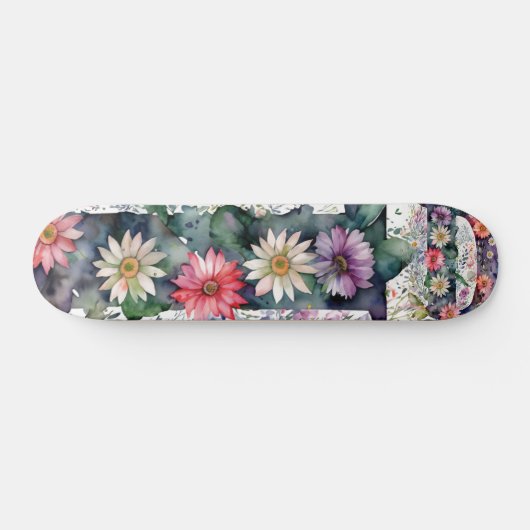 Gepersonaliseerde Waterverf Bloemen Monogram D Skateboard (Horizontaal)