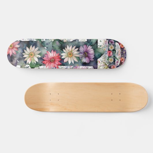 Gepersonaliseerde Waterverf Bloemen Monogram D Skateboard (Horizontaal)