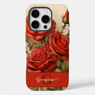 Gepersonaliseerde Waterverf Bloemen Rode Rozen iPhone 16 Pro Hoesje