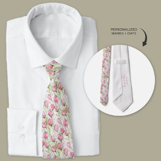 Gepersonaliseerde Waterverf Blush Roze Rosebuds Stropdas