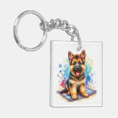 Gepersonaliseerde Waterverf Duitse Herder Puppy Do Sleutelhanger (Voorkant Links)