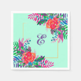 gepersonaliseerde waterverf floral met gouden rand servet