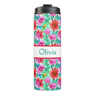 Gepersonaliseerde Waterverf Floral Thermosbeker