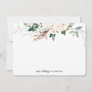 Gepersonaliseerde Waterverf Greenery White Floral Notitiekaartje