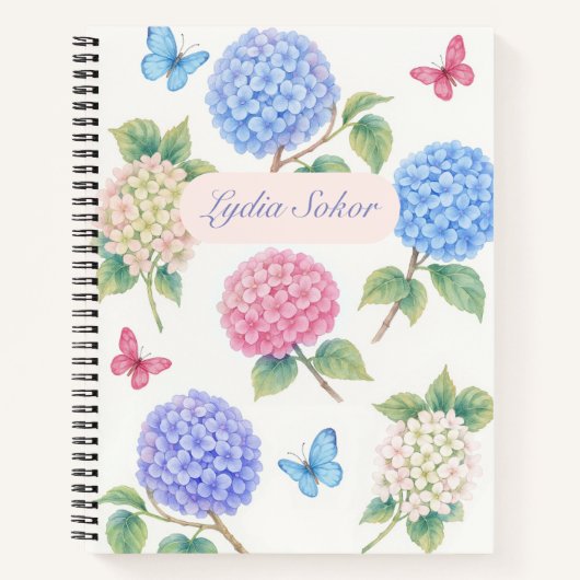 Gepersonaliseerde Waterverf Hydrangea Floral Notit Notitieboek (Voorkant)