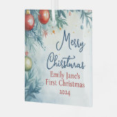 Gepersonaliseerde Waterverf Kerst Glas Ornament (Voorkant links)
