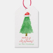 Gepersonaliseerde Waterverf Kerstboom Santa Hat Cadeaulabel (Voorkant)