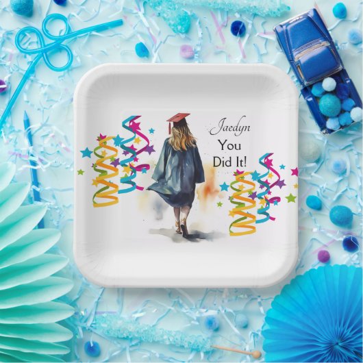 Gepersonaliseerde Waterverf Meisje Afstuderen Part Papieren Bordje (Feest)