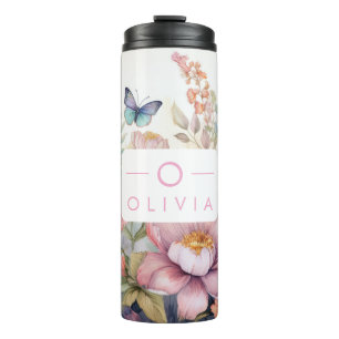 Gepersonaliseerde Waterverf met naam en monogram Thermosbeker