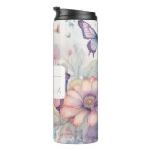 Gepersonaliseerde Waterverf met naam en monogram Thermosbeker (Geroteerd rechts)