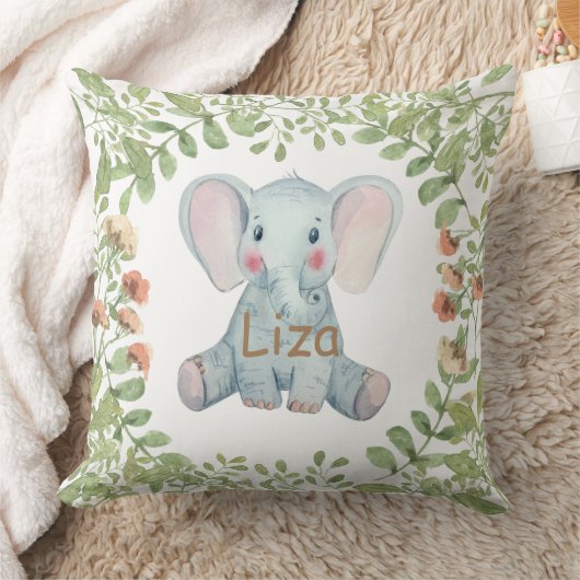 Gepersonaliseerde waterverf olifant greenery nurse kussen (Deken)