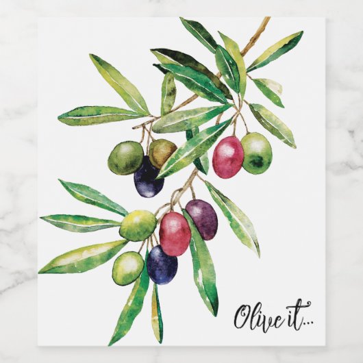Gepersonaliseerde waterverf Olive Branch Wijn Etiket (Enkel label)