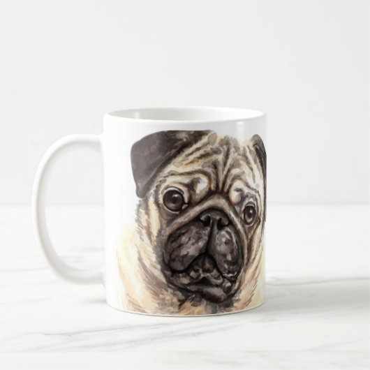 Gepersonaliseerde Waterverf Pug Mok (Links)