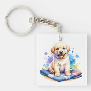 Gepersonaliseerde Waterverf Puppy Dog Sleutelhanger