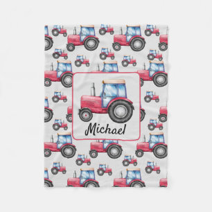 Gepersonaliseerde Waterverf rode tractor patroon Fleece Deken
