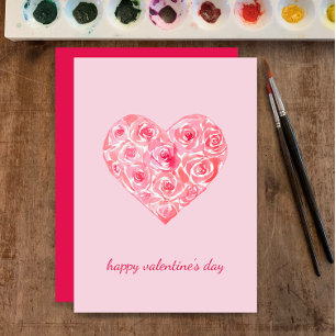 Gepersonaliseerde Waterverf Roos Hart Valentijnsda Feestdagenkaart