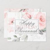 Gepersonaliseerde Waterverf Roze Floral Happy Birt Briefkaart (Voorkant / Achterkant)