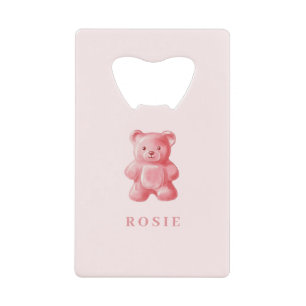 Gepersonaliseerde Waterverf Schattige Roze Gummy B Kredietkaart Flessenopener