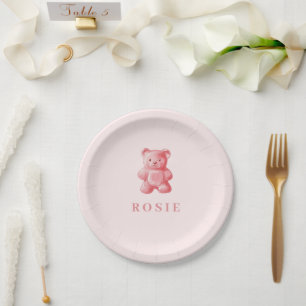 Gepersonaliseerde Waterverf Schattige Roze Gummy B Papieren Bordje