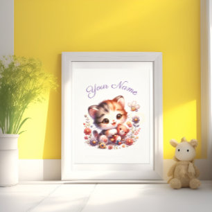 Gepersonaliseerde Waterverf spelen Kitten Naam Foto Afdruk