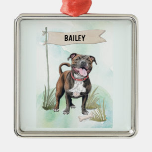 Gepersonaliseerde waterverf Staffordshire Bull Ter Metalen Ornament