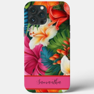 Gepersonaliseerde Waterverf tropische zomerbloemen iPhone 13 Pro Max Hoesje