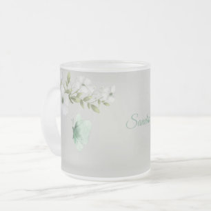 Gepersonaliseerde Waterverf Vlinders en Bloemen Matglas Koffiemok