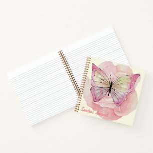 Gepersonaliseerde Waterverf Vlinders en Bloemen Notitieboek