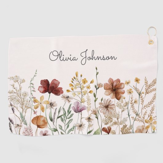 Gepersonaliseerde Waterverf Wildflower Bloemen Golfhanddoek (Horizontaal)