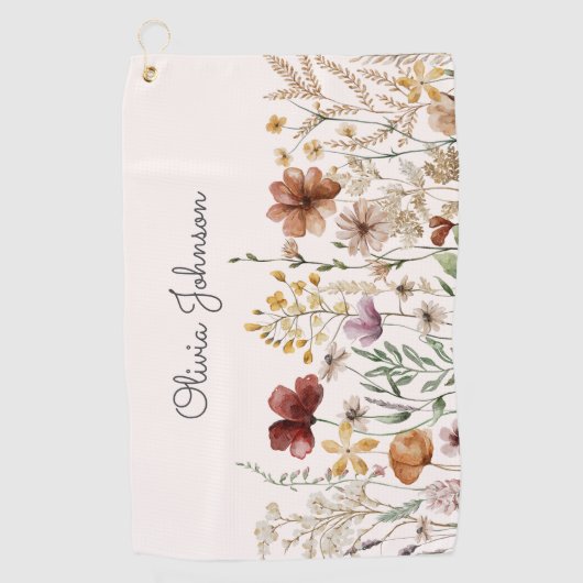 Gepersonaliseerde Waterverf Wildflower  Bloemen Golfhanddoek (Voorkant)