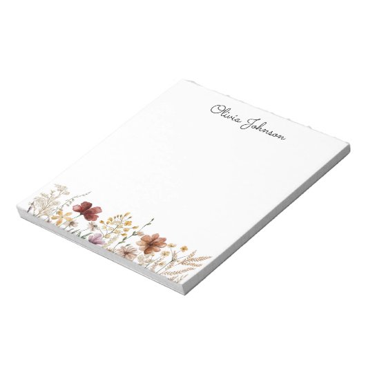 Gepersonaliseerde Waterverf Wildflower Bloemen Notitieblok (Gedraaid)