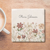 Gepersonaliseerde Waterverf Wildflower Bloemen Stenen Onderzetter