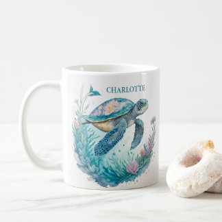 Gepersonaliseerde Waterverf Zee Schildpad Marine A Koffiemok