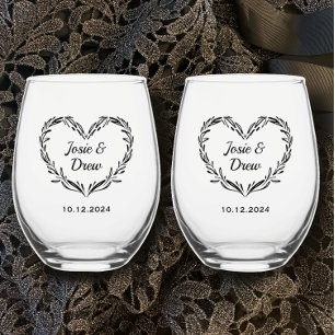 Gepersonaliseerde Wedding Couple's Naam & Datum Ha Wijnglas Zonder Voet