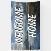 Gepersonaliseerde Welkom Huis Landschap Water Bann Spandoek (Verticaal)